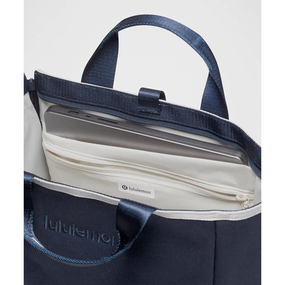 Lululemon Racket Bag Backpack Tote Blue White Cotton Canvas Convertible 19L NEW - Picture 11 of 16
